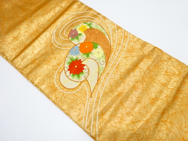 パッチワーク　荒波に菊模様刺繍名古屋帯